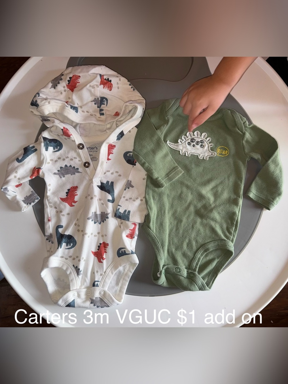 Carter's Green Dino Long-Sleeve One-Piece Bodysuit, Hooded Dino Henley